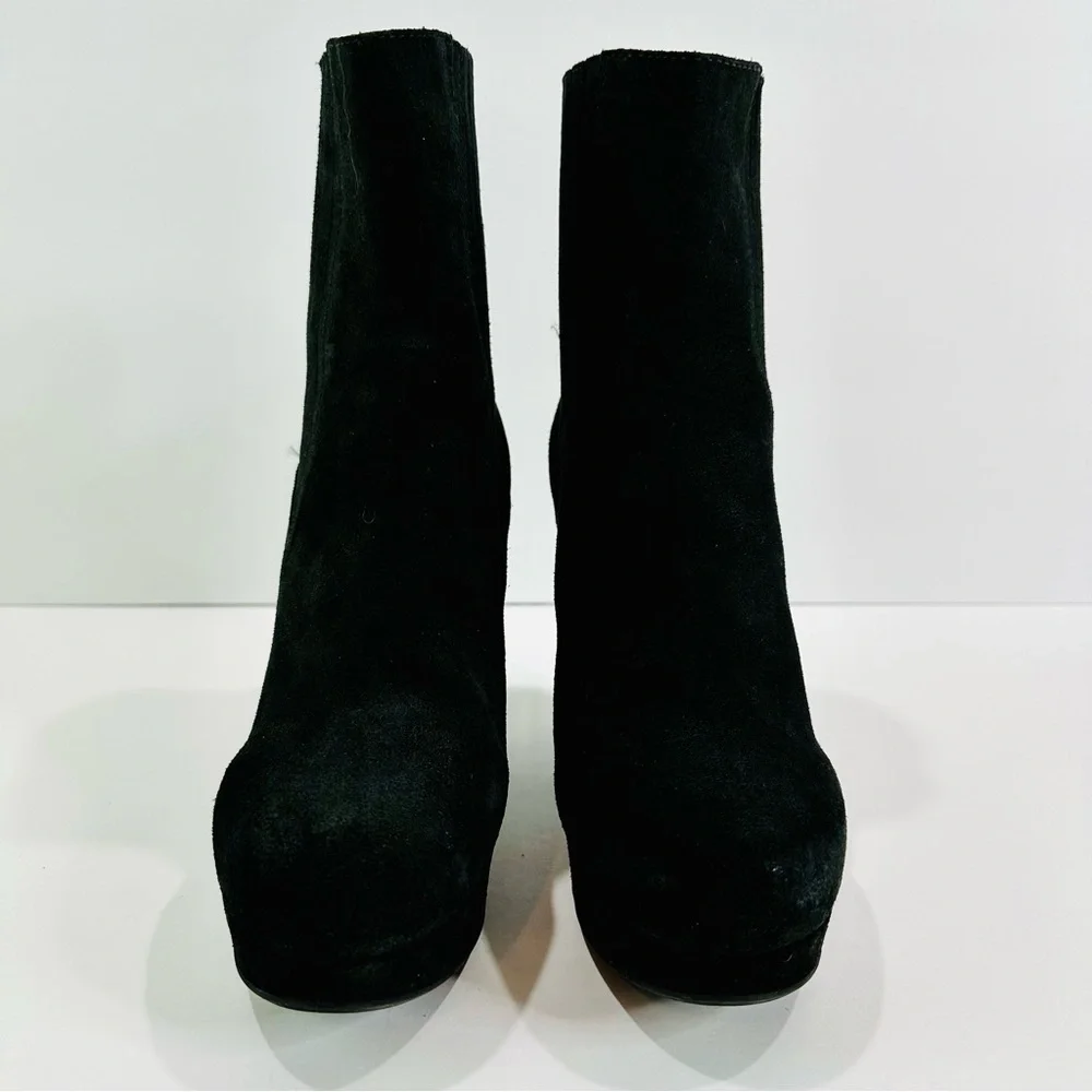 🎀 JUICY COUTURE SEUDE BLACK PLATFORM 4 1/2” WEDGE HEEL WORN ONCE SIZE 10 ITALY - Picture 5 of 7